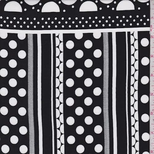 1 YD PC-Black/White Polka Dot Stripe Rayon Challis Fabric