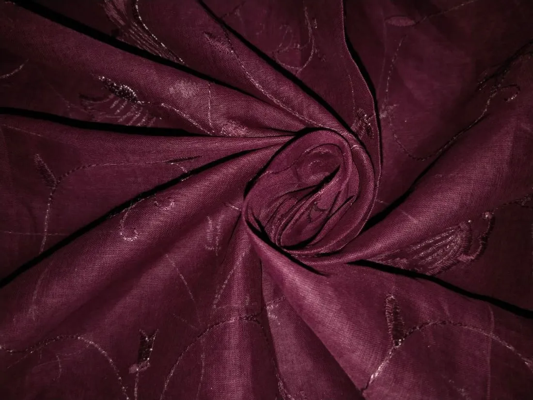 100% Cotton organdy fabric embroidered 44" wide available in [navy blue embroidery four corners and motifs wine green royal blue purple burgandy aubergine][15552-15558]