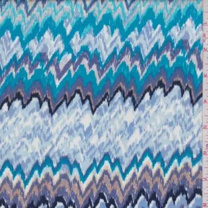 3 YD PC-Periwinkle/Aqua Flamestitch Chevron Rayon Challis Fabric