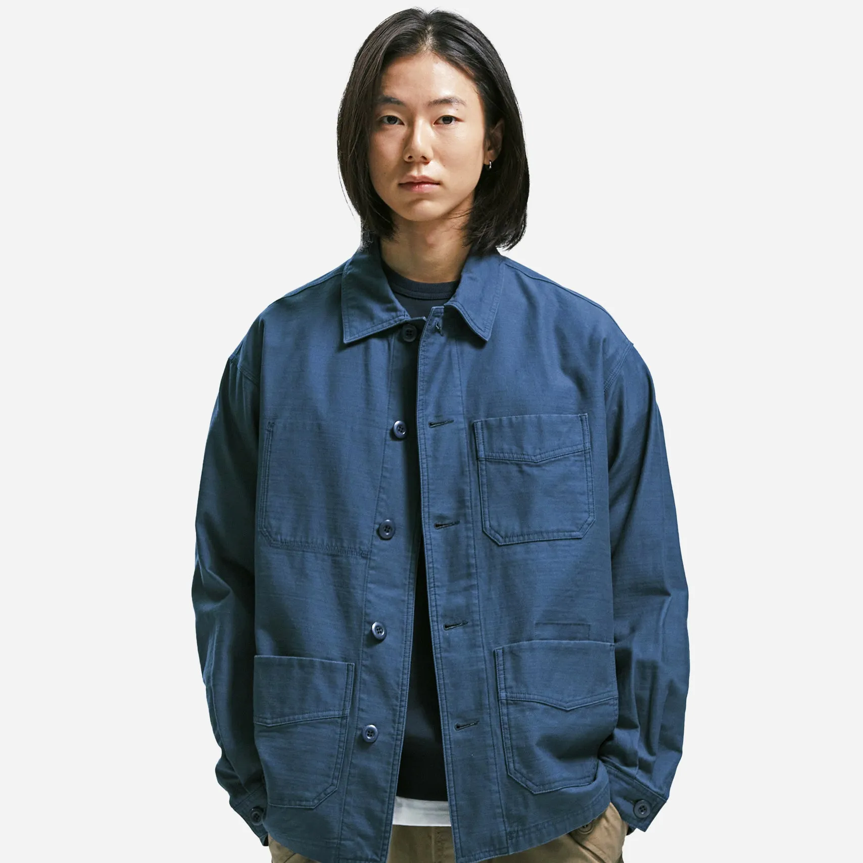 BACK SATIN FRENCH WORK JACKET - BLUE