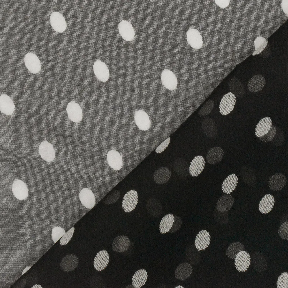 Black-Ivory Famous Designer Dot Printed Silk Chiffon Woven Fabric