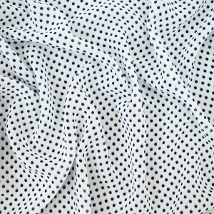 Blue-White Polka Dots Printed Poly Chiffon Woven Fabric