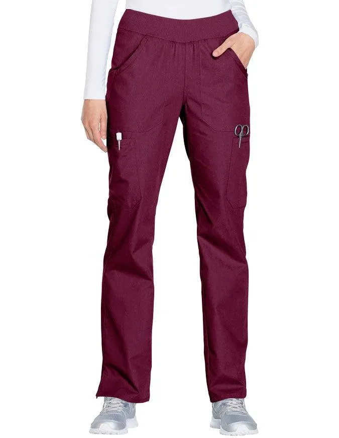 Cherokee Workwear Women's Mid Rise Straight Leg Pull-on Cargo Petite Pant