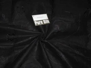 Cotton organdy fabric black with black embroidery