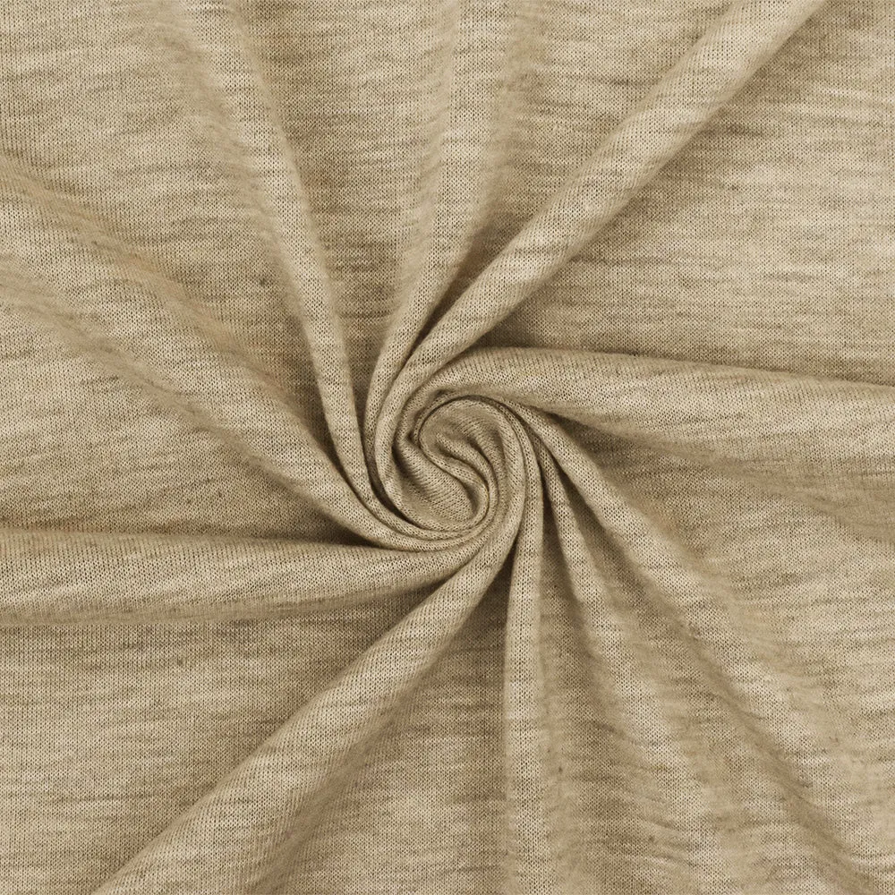 Desert Beige-Gray-Ivory Slub Stretch Jersey Knit Fabric