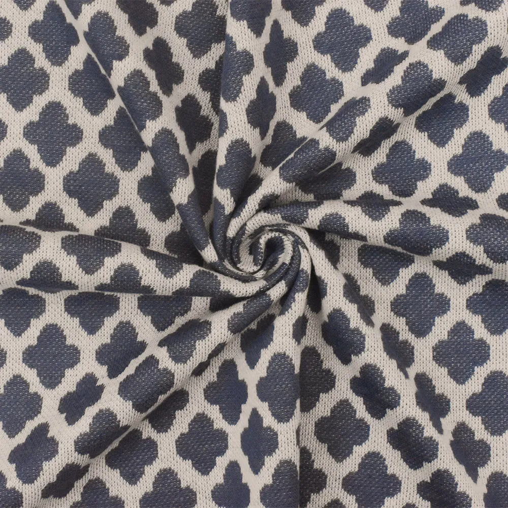 Dusty Blue-Taupe Quatrefoil Poly-Cotton Stretch Double Knit Fabric