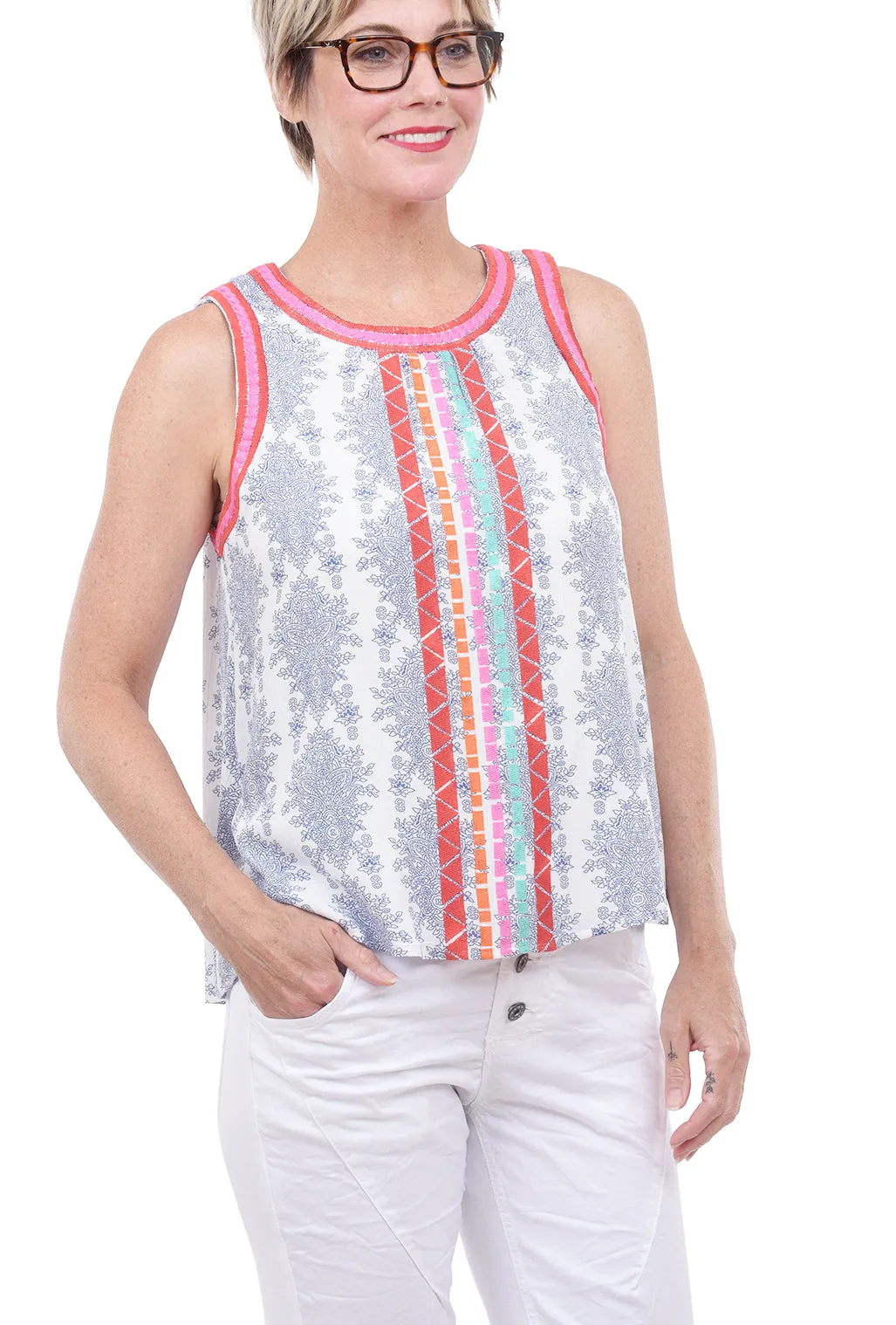 Embroidered Broken Stripes Top