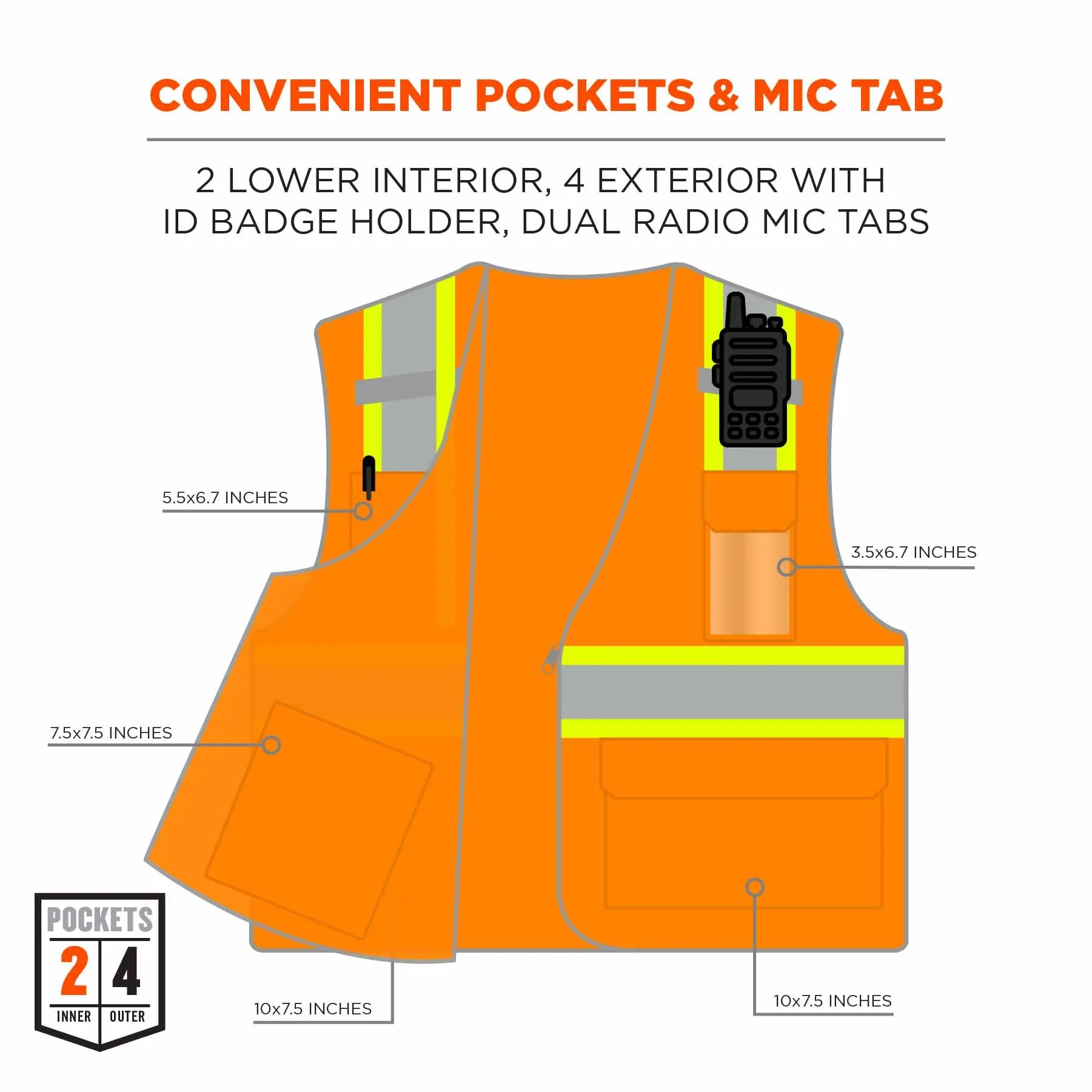 Ergodyne 24575 8246Z-S XL Orange Class 2 Two-Tone Mesh Vest - Single Size