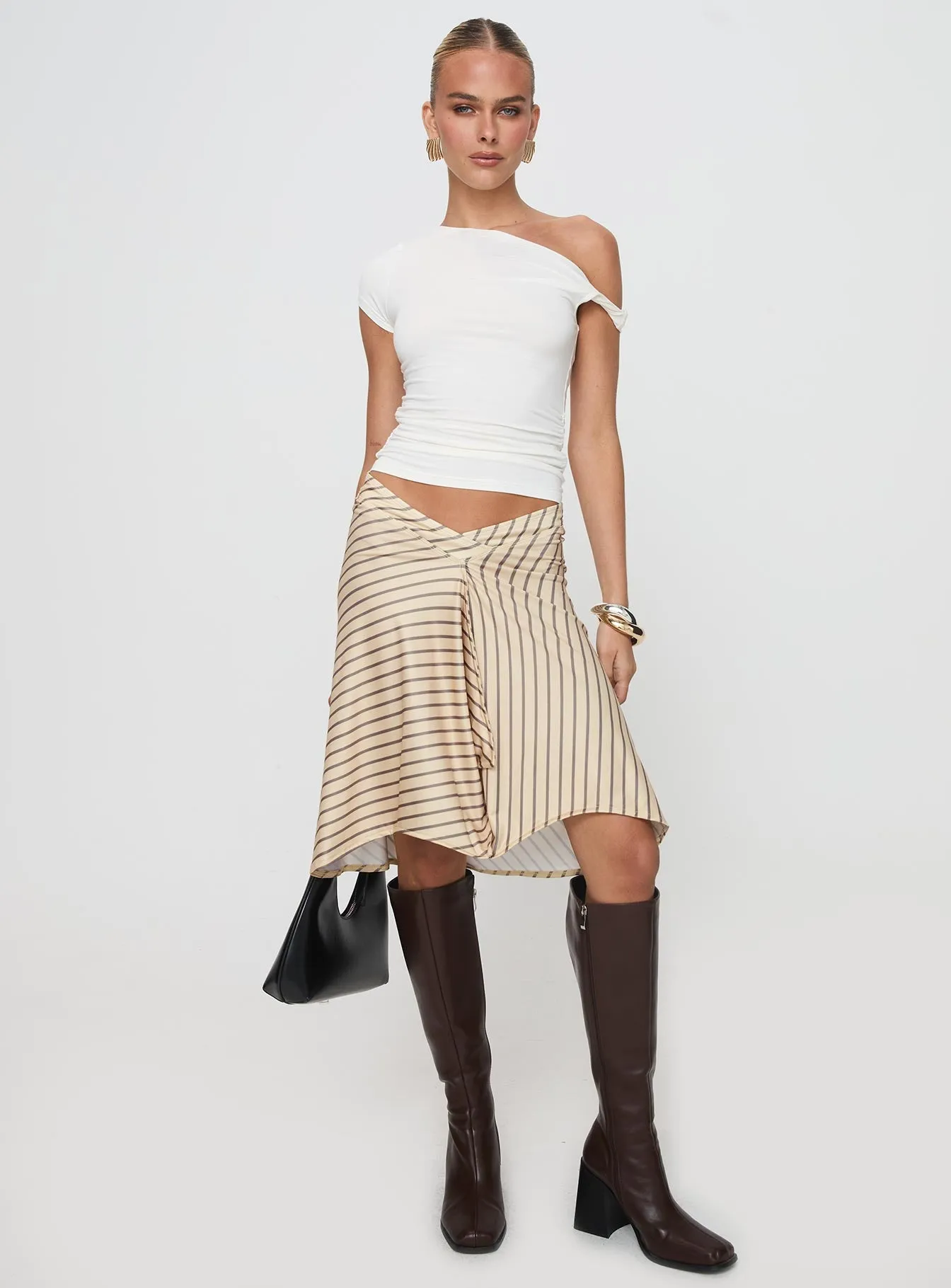 Esmeray Midi Skirt Diagonal Stripe Yellow