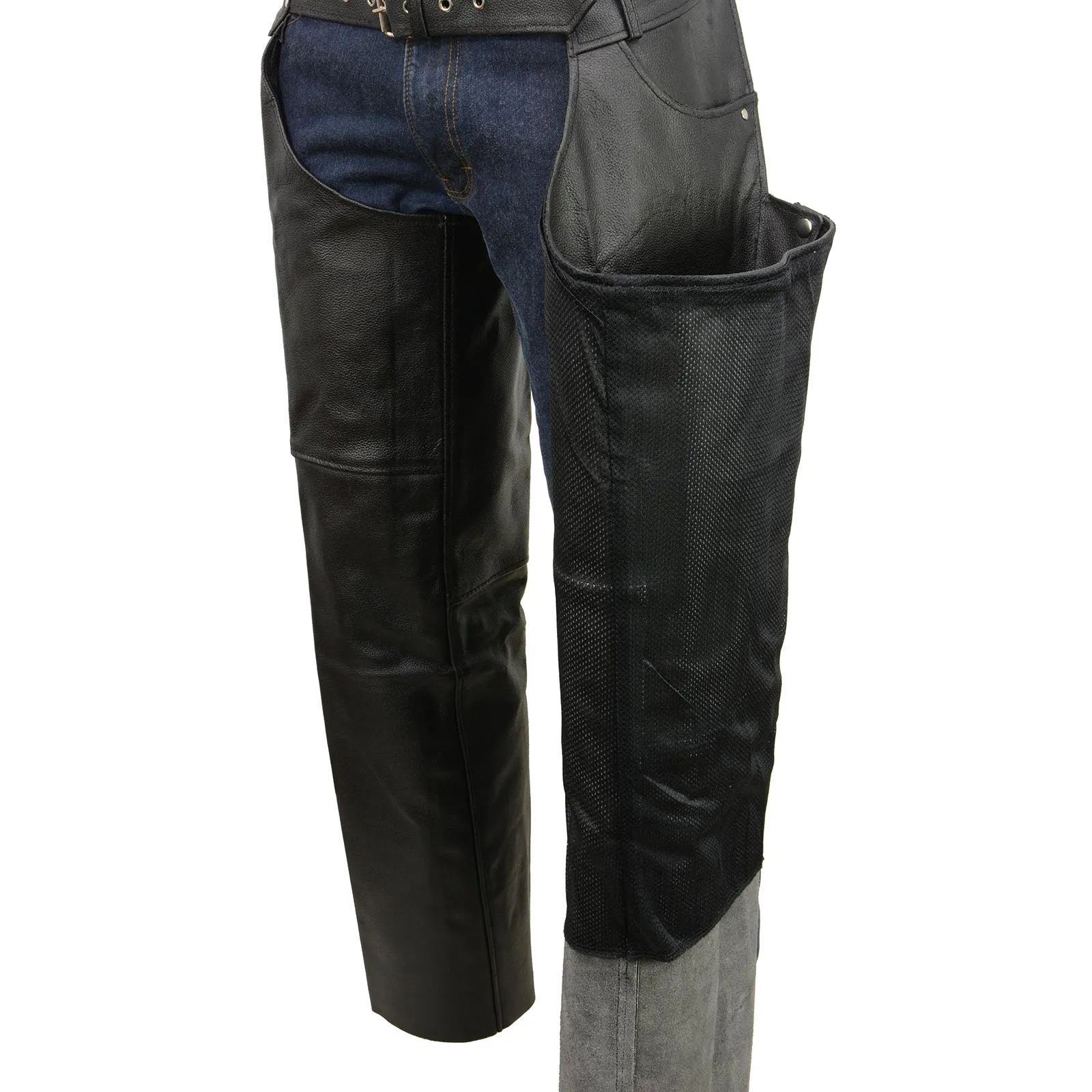 Event Leather EL1101 Black Real Leather Motorcycle Chaps for Men - Premium Leather Riding Chaps