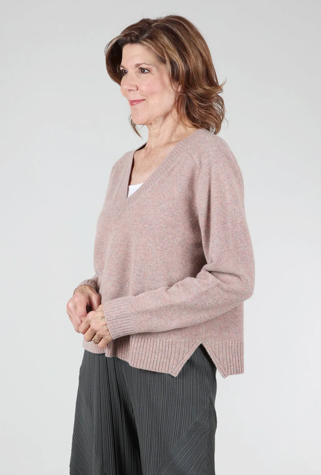 Felted Easy V-Neck Sweater, Rose Quartz