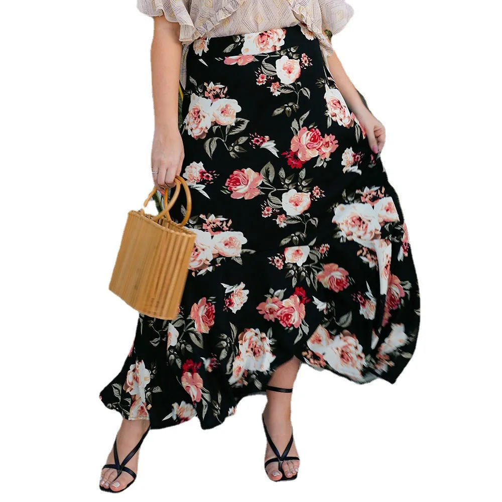 Floral Print Plus Size Wholesale Skirts Casual Wear Fashion Plus Size Women Skirts