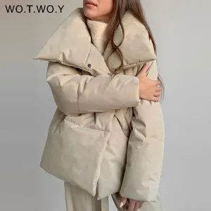 Joskaa Christmas Gift WOTWOY Thickening Oversized Winter Jacket Women Cotton Liner Cropped Padded Parkas Female Warm Coats Casual Windbreakers 2024