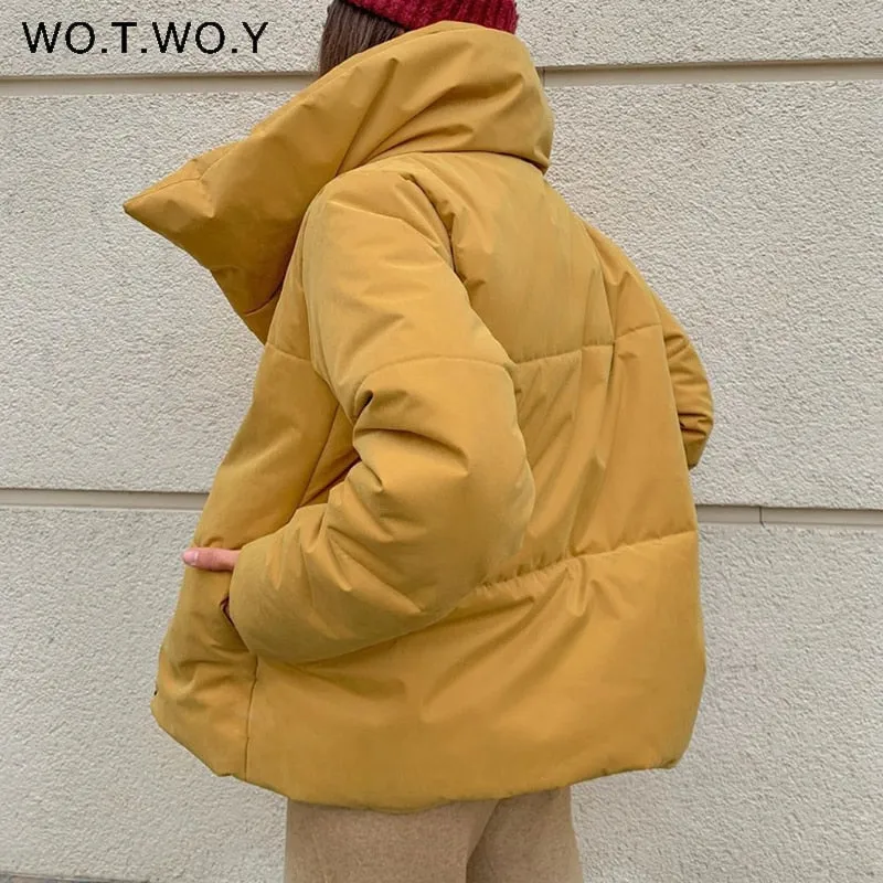 Joskaa Christmas Gift WOTWOY Thickening Oversized Winter Jacket Women Cotton Liner Cropped Padded Parkas Female Warm Coats Casual Windbreakers 2024