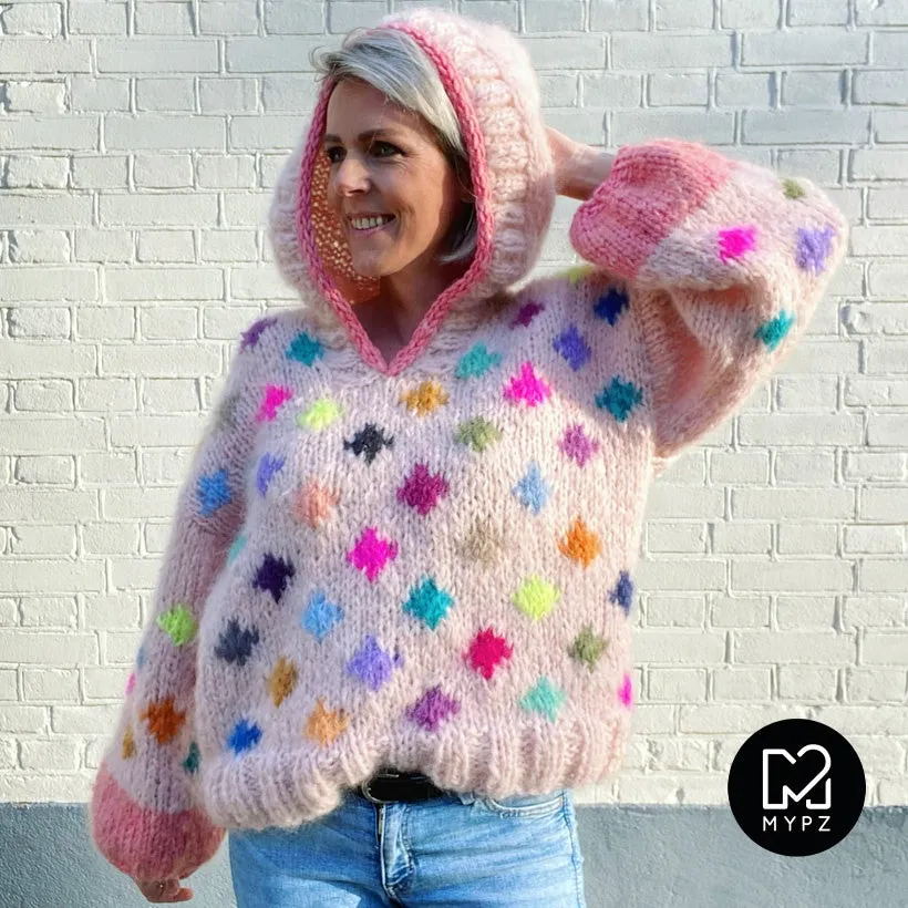 Knitting kit – MYPZ Chunky Mohair Pullover Dots with hoodie No9 (ENG-NL)