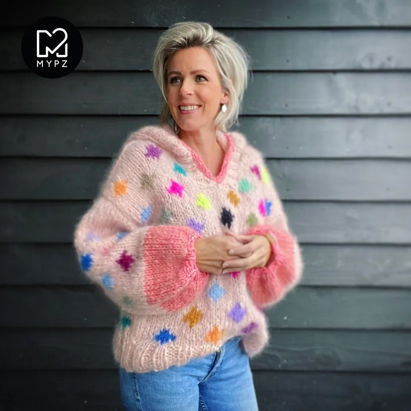 Knitting kit – MYPZ Chunky Mohair Pullover Dots with hoodie No9 (ENG-NL)