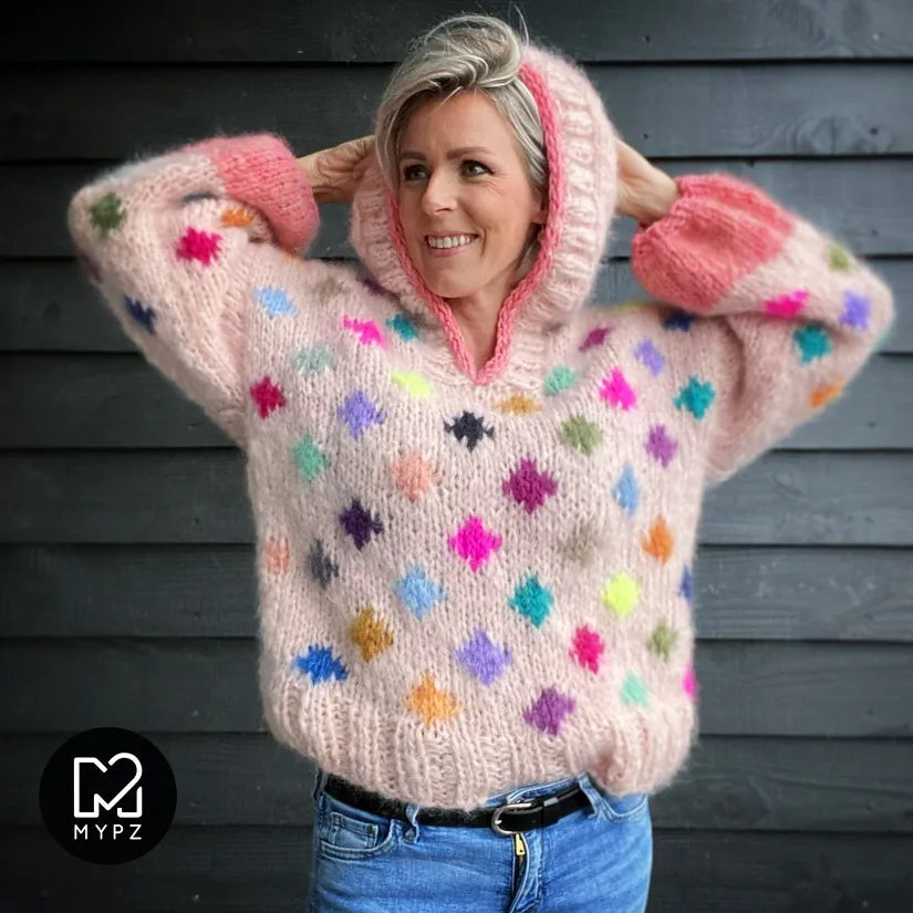 Knitting kit – MYPZ Chunky Mohair Pullover Dots with hoodie No9 (ENG-NL)