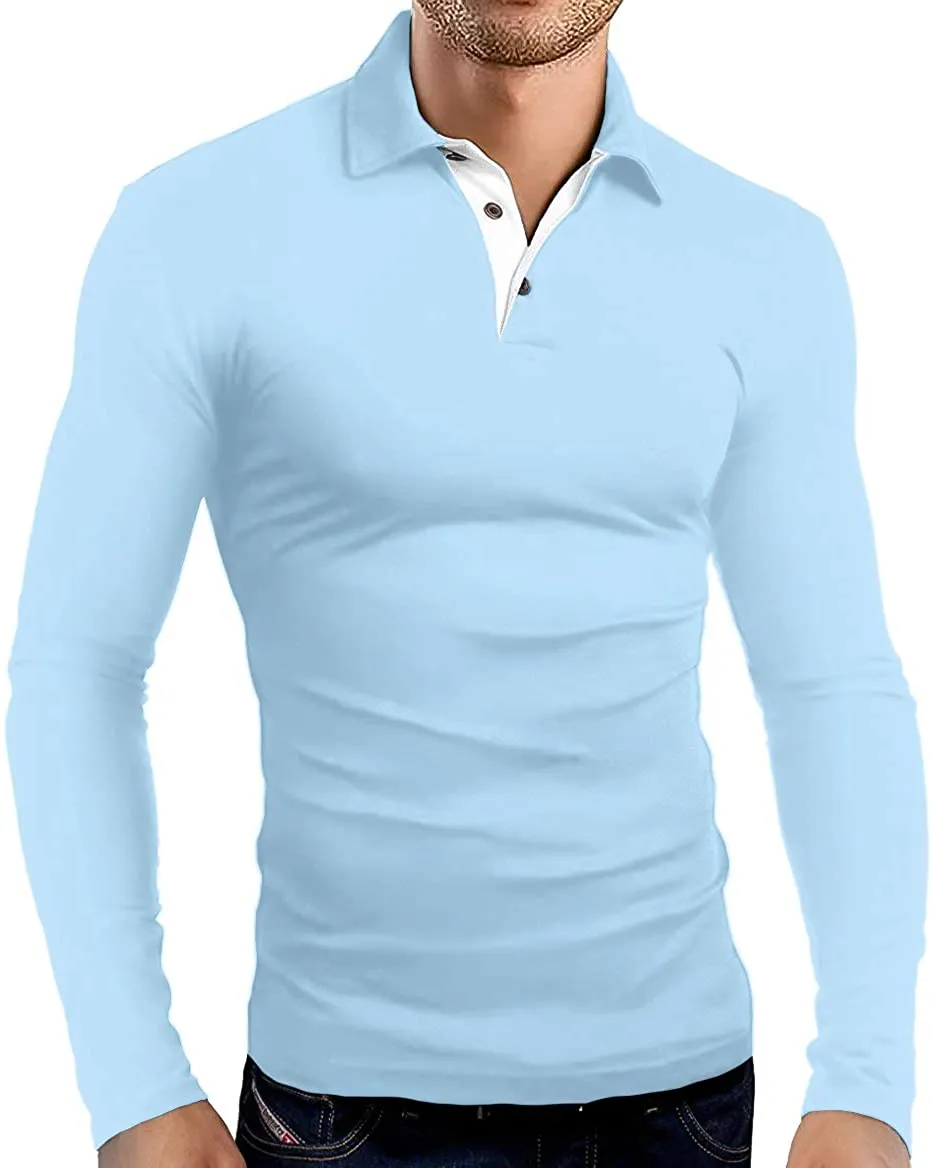 KUYIGO Men's Short & Long Sleeve Polo Shirts Casual Slim Fit Basic Designed Cotton Shirts