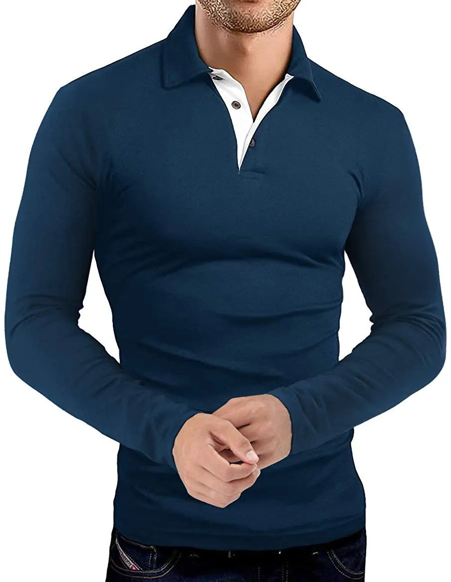 KUYIGO Men's Short & Long Sleeve Polo Shirts Casual Slim Fit Basic Designed Cotton Shirts