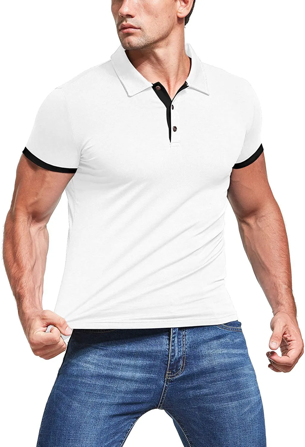 KUYIGO Men's Short & Long Sleeve Polo Shirts Casual Slim Fit Basic Designed Cotton Shirts