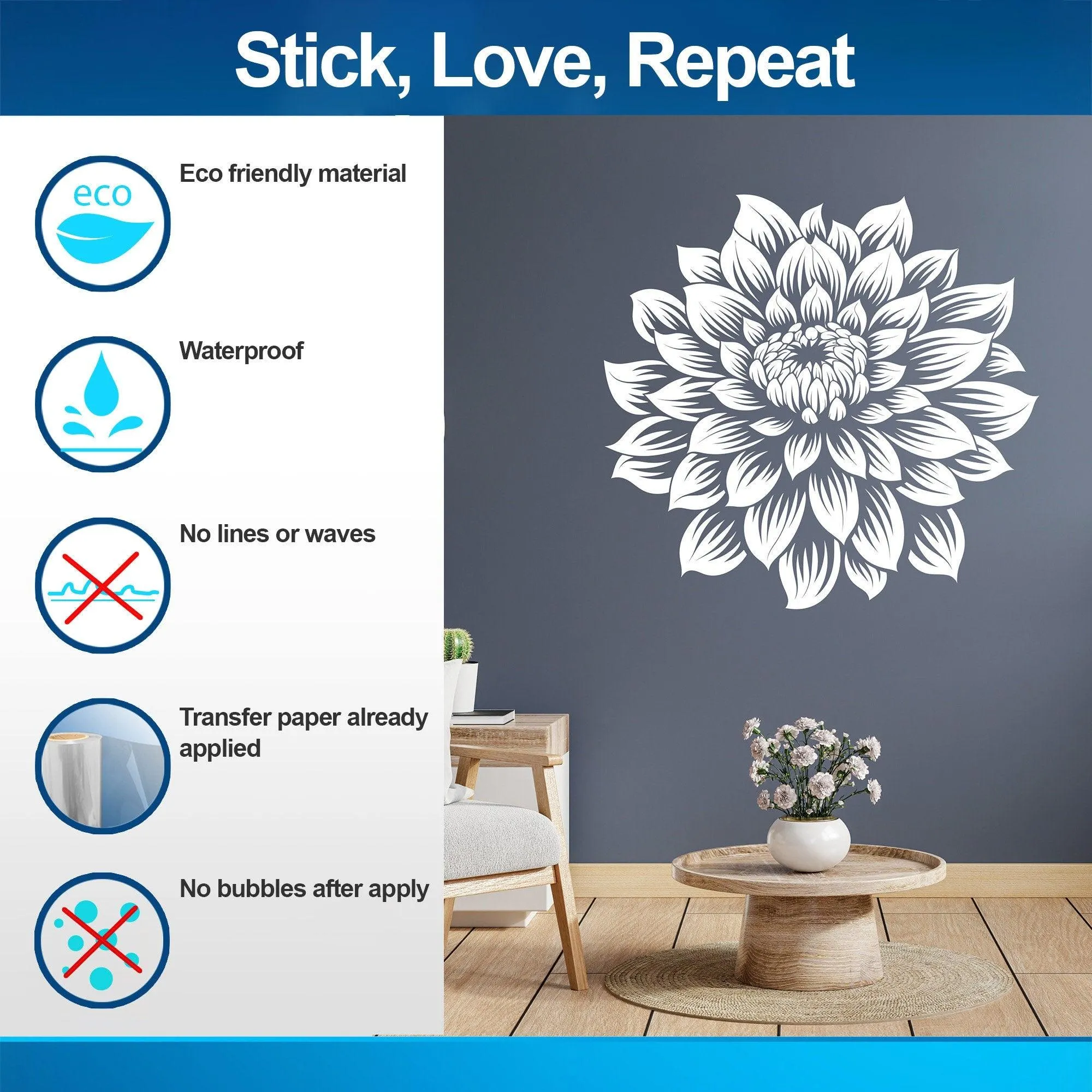 Large Vinyl Flower Wall Decal - Elegant Floral Wall Sticker - Home Decor Accent