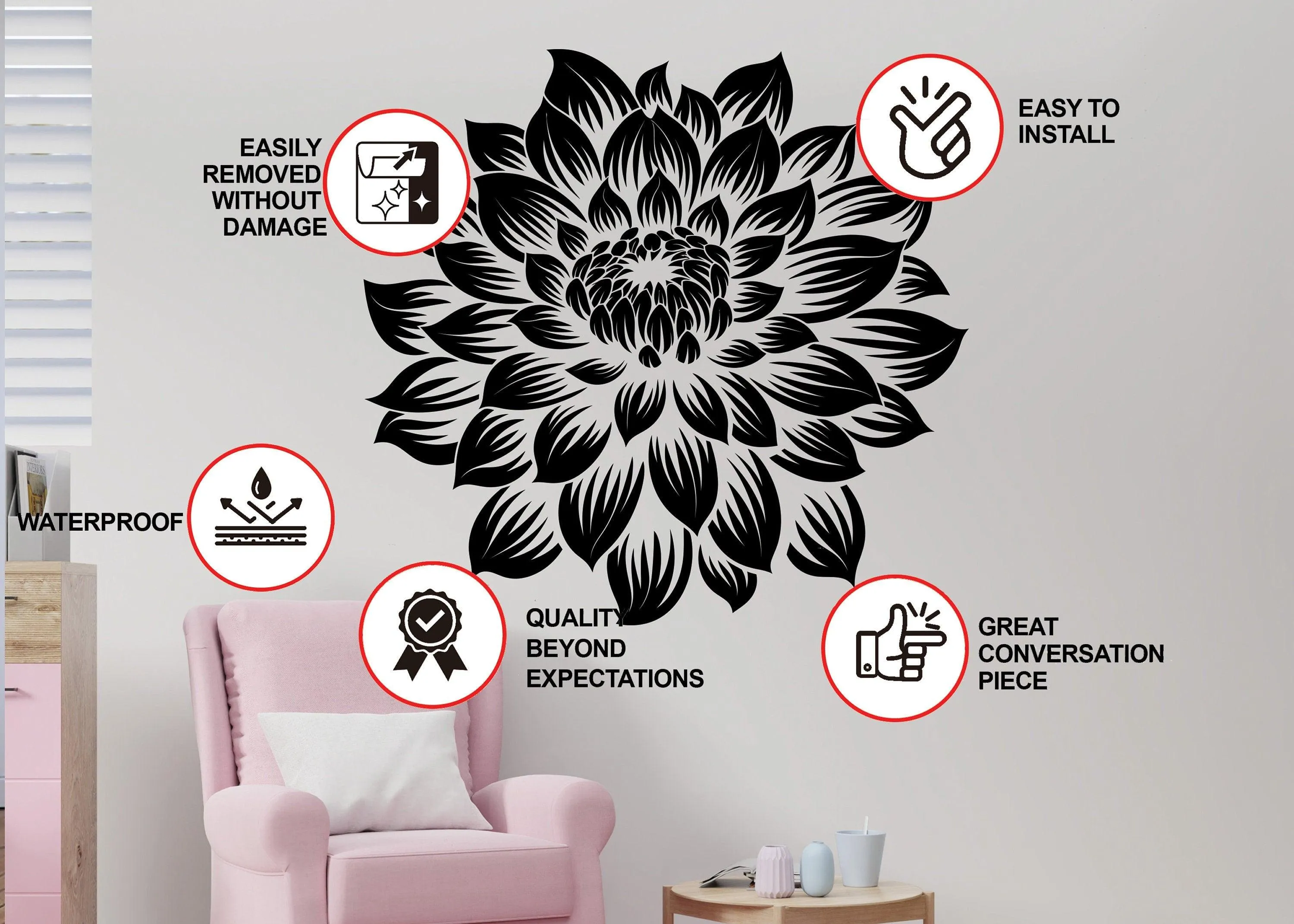 Large Vinyl Flower Wall Decal - Elegant Floral Wall Sticker - Home Decor Accent