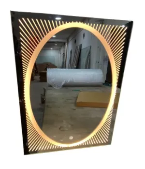 LAXMI Glass Shop Wall Mounted Led Touch Sensor Mirror with Aluminum Frame | LED Illuminated Modern Vanity Rectangle Mirror for Bathroom, Bedroom & Makeup Room (24inch x 24inch) Model-4