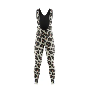 Leopard Print Women's Cargo Winter Cycling Bib Tights