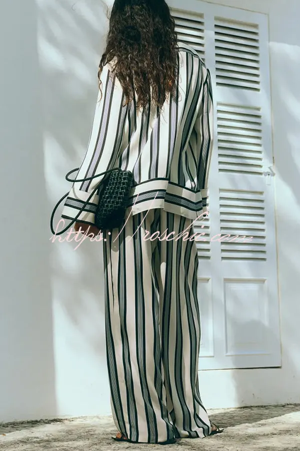 Lifetime of Happiness Striped Long Sleeve Loose Shirt and Elastic Waist Pocket Pants Set