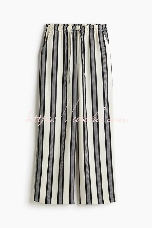 Lifetime of Happiness Striped Long Sleeve Loose Shirt and Elastic Waist Pocket Pants Set