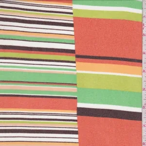 Lime/White/Orange Stripe Block Crepe Georgette Fabric