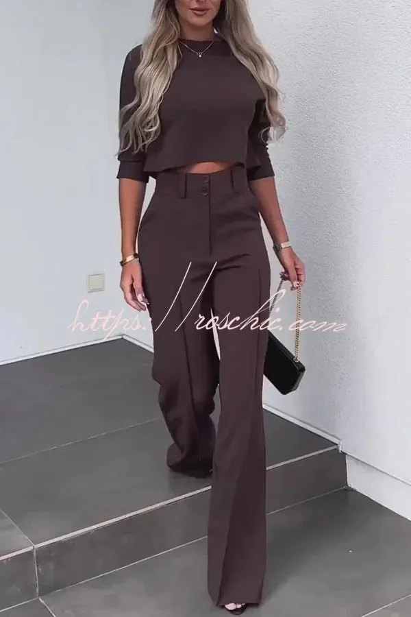 Luisa High Neck Half Sleeve Crop Top and High Rise Pocketed Flare Pants Set