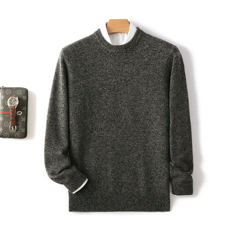 Men's 100% Pure Wool Cashmere Sweater O-Neck Pullover Knit Sweater Autumn and Winter New Long Sleeve High-End Jumpers Thick Tops