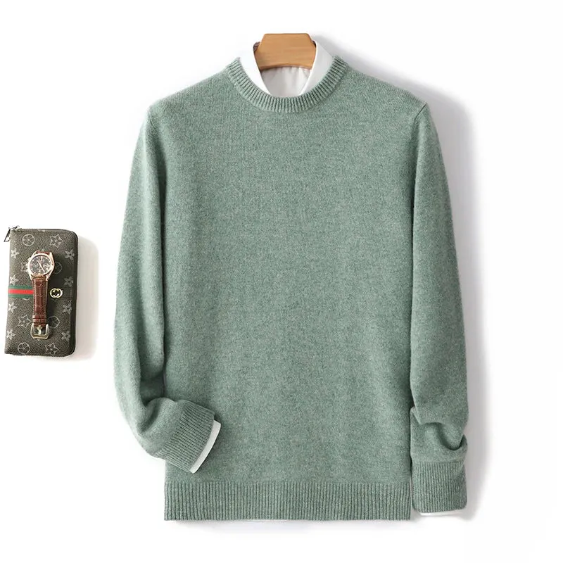 Men's 100% Pure Wool Cashmere Sweater O-Neck Pullover Knit Sweater Autumn and Winter New Long Sleeve High-End Jumpers Thick Tops