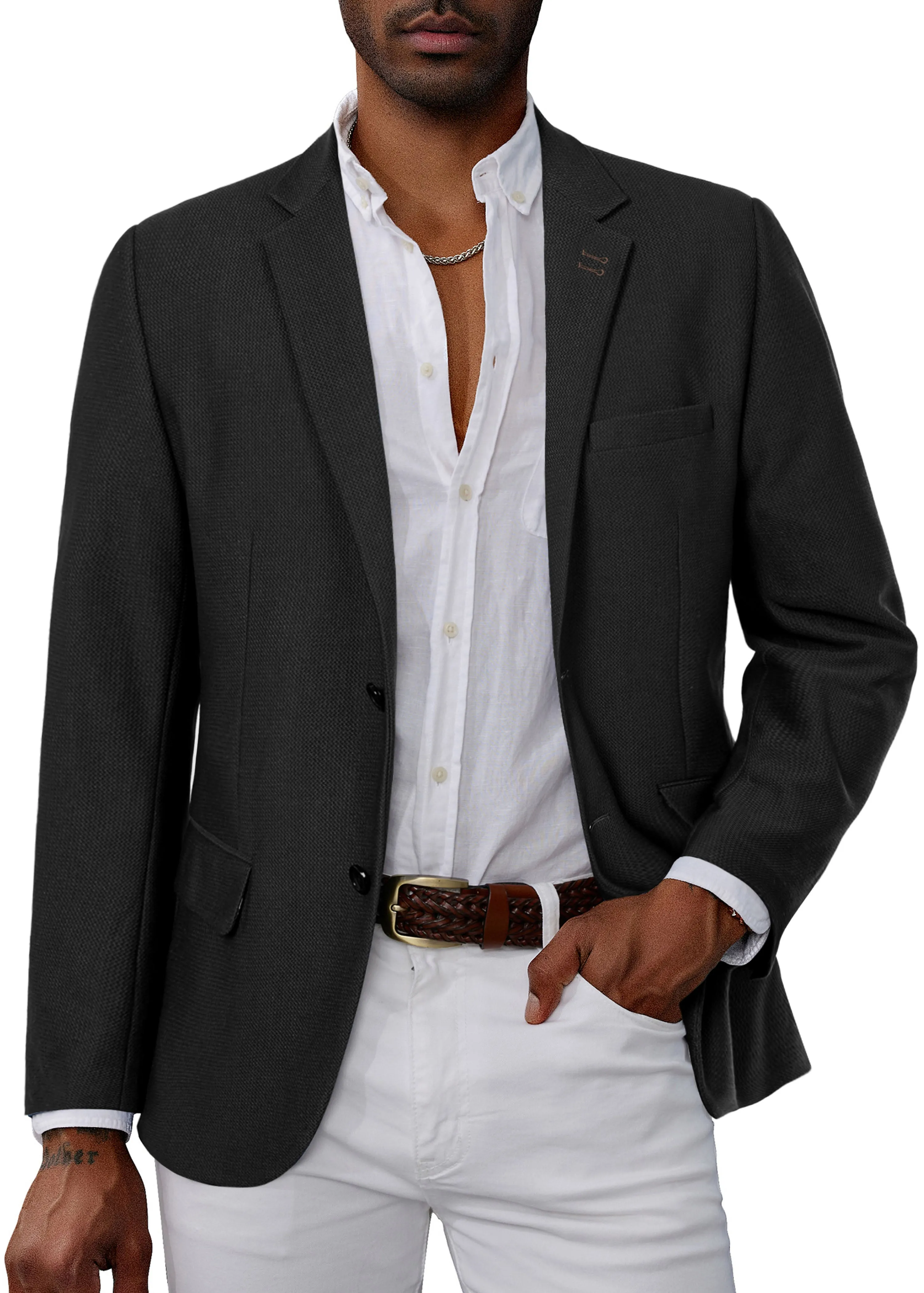 Mens Casual Blazers Lightweight Two Buttons Business Sport Coat Jackets