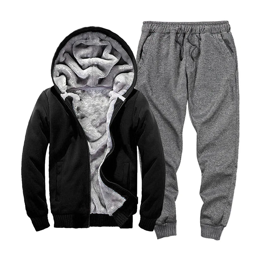 Men's Winter Thickened Velvet Cardigan Hoodies Joggers Two-Piece Set