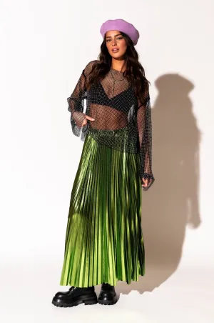 Metallic Pleated Midi Skirt in Electric Lime *RESTOCKED*