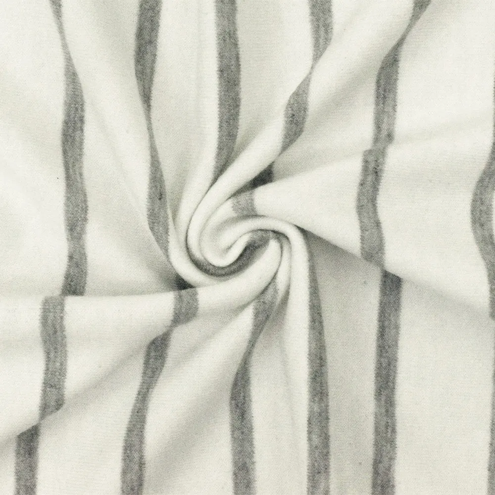 Moon White-Gray Stripe Stretch Poly Baby French Terry Knit Fabric