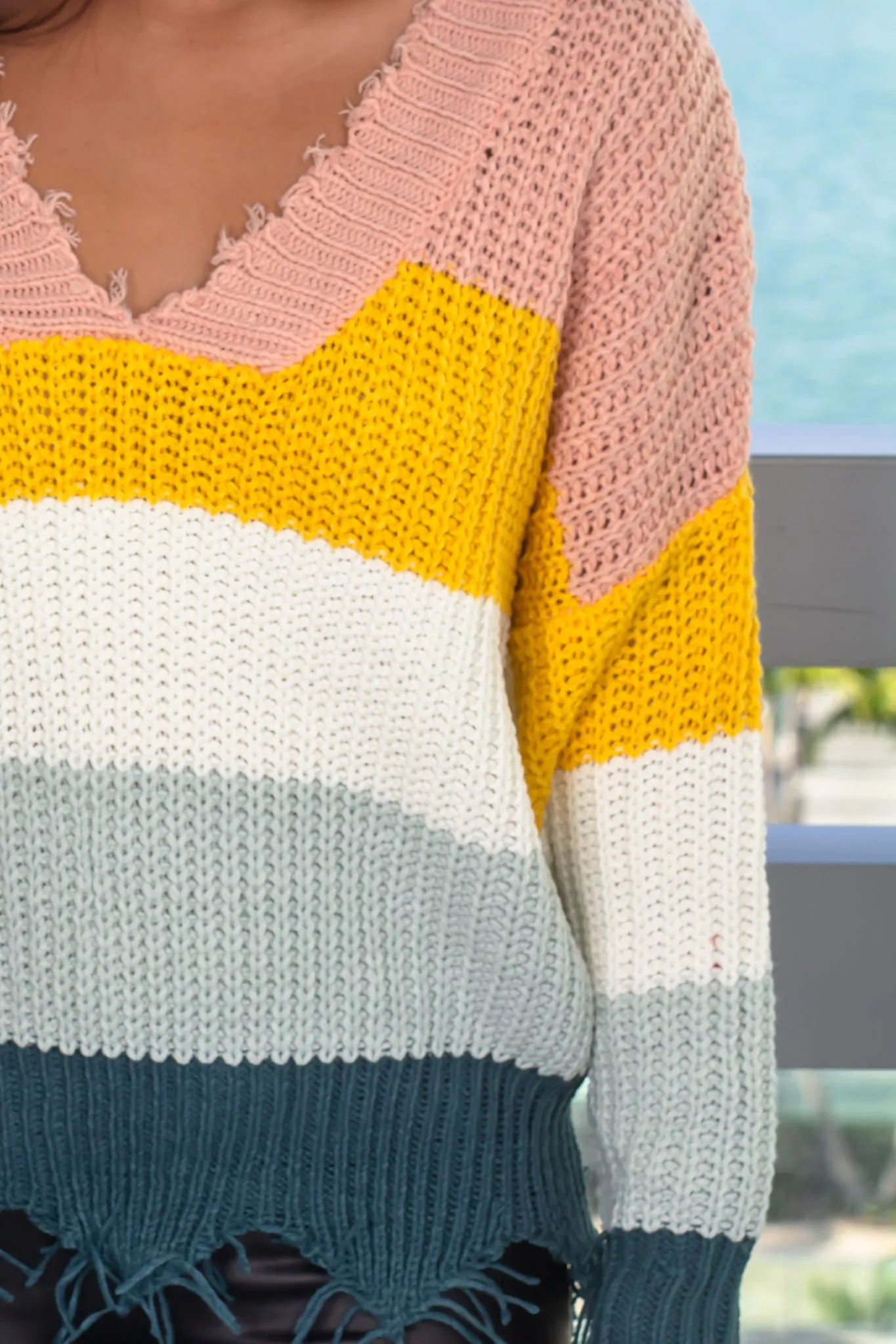 Multi- Colored Distressed Knit Sweater