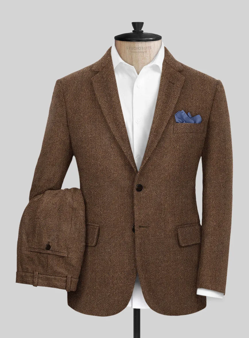 Naples Wide Herringbone Tan Tweed Suit