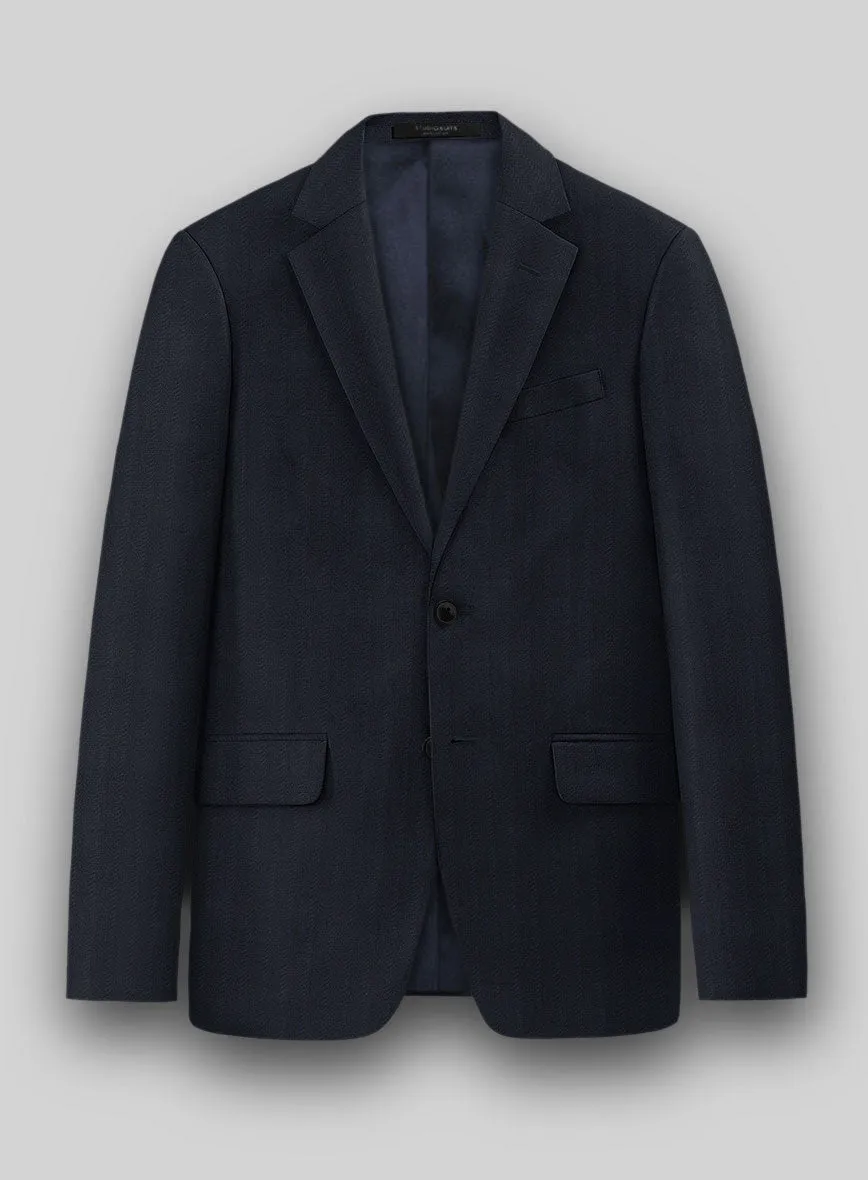 Napolean Curve Blue Herringbone Wool Suit