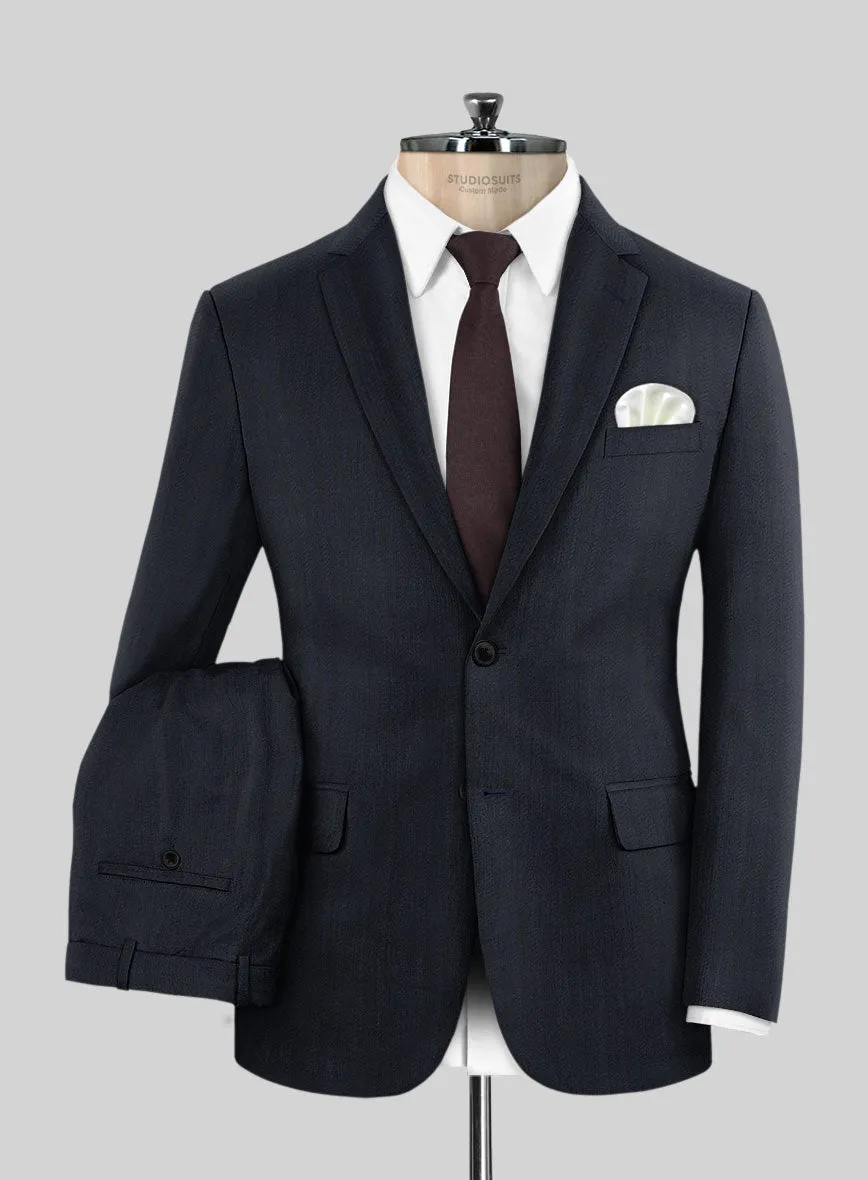 Napolean Curve Blue Herringbone Wool Suit