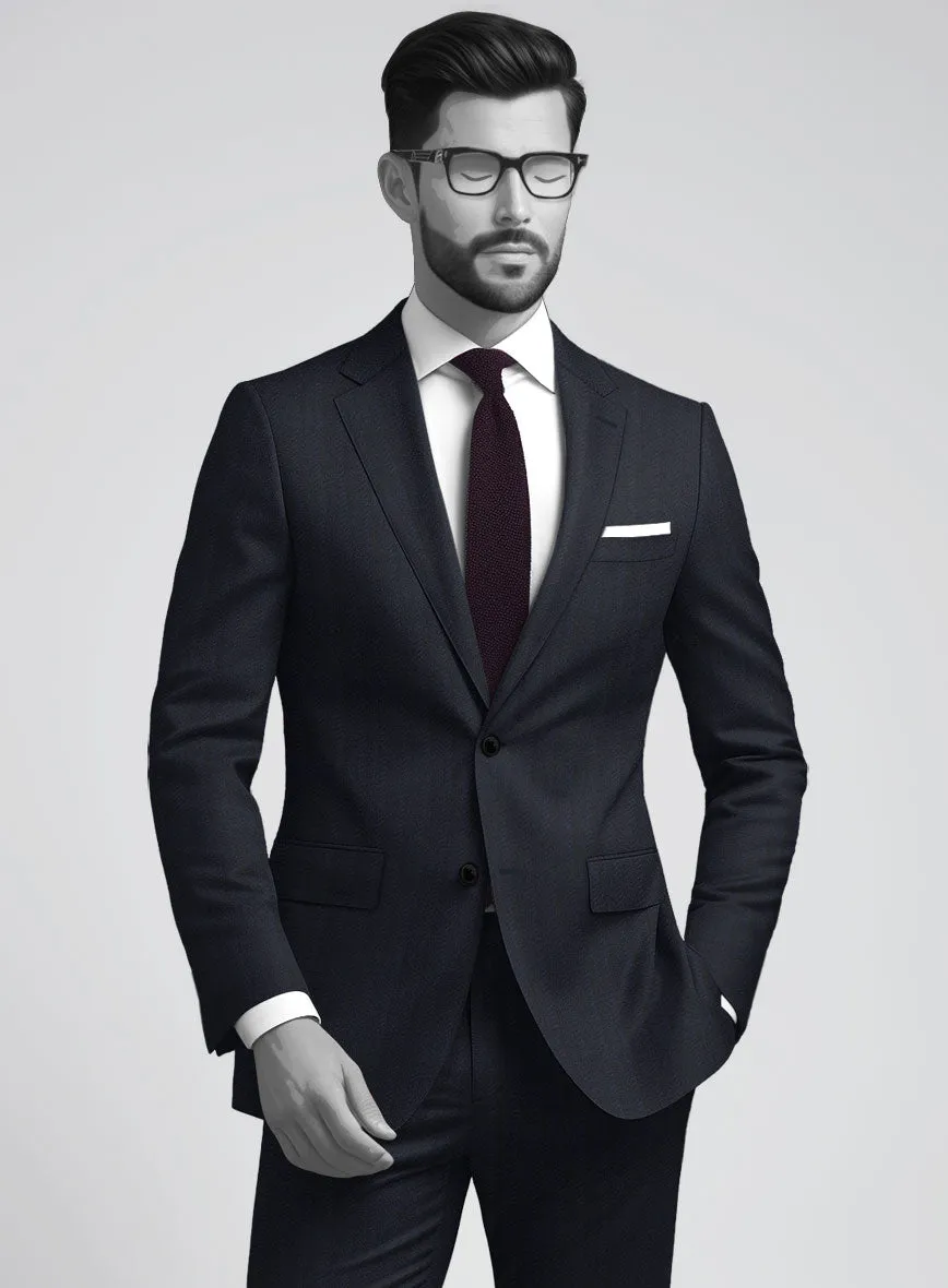 Napolean Curve Blue Herringbone Wool Suit