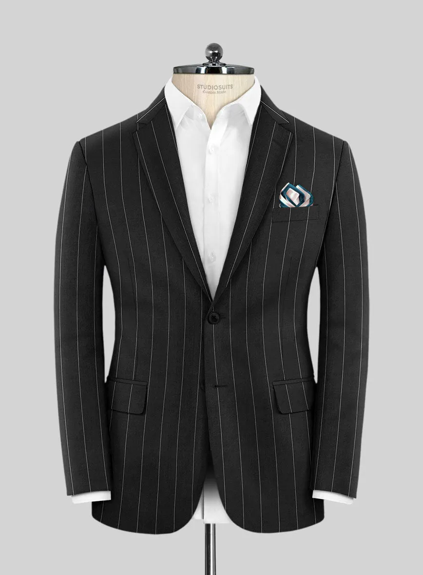 Napolean Wide Stripe Black Wool Suit