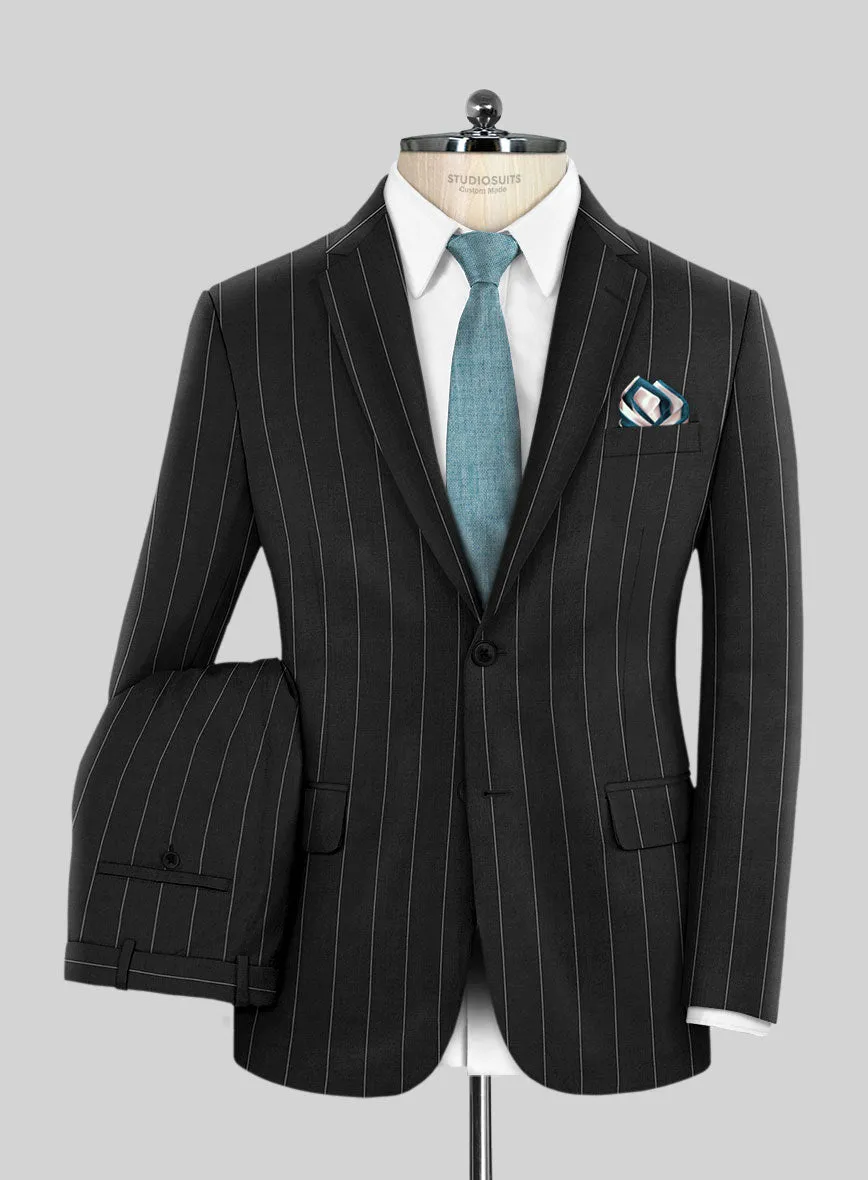 Napolean Wide Stripe Black Wool Suit