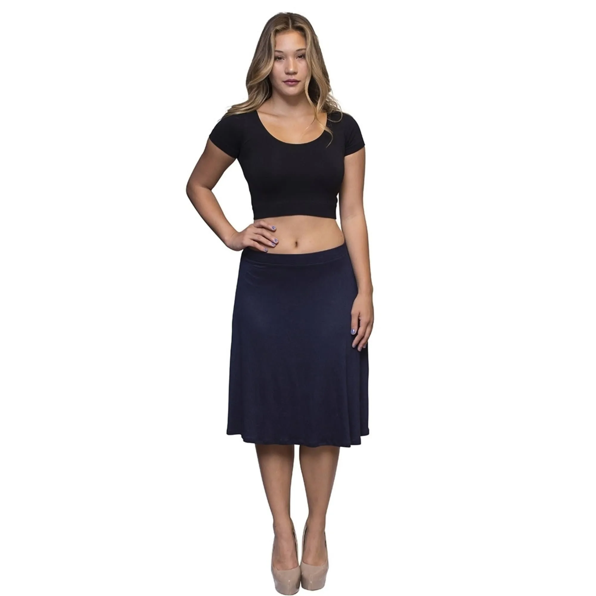 Navy Blue Plus Size A-Line Skirt, Sexy Skirt,  3X Plus Size Skirt, Knee Length Navy Skirt, 2X Plus Size Skirt, Flowy Skirt