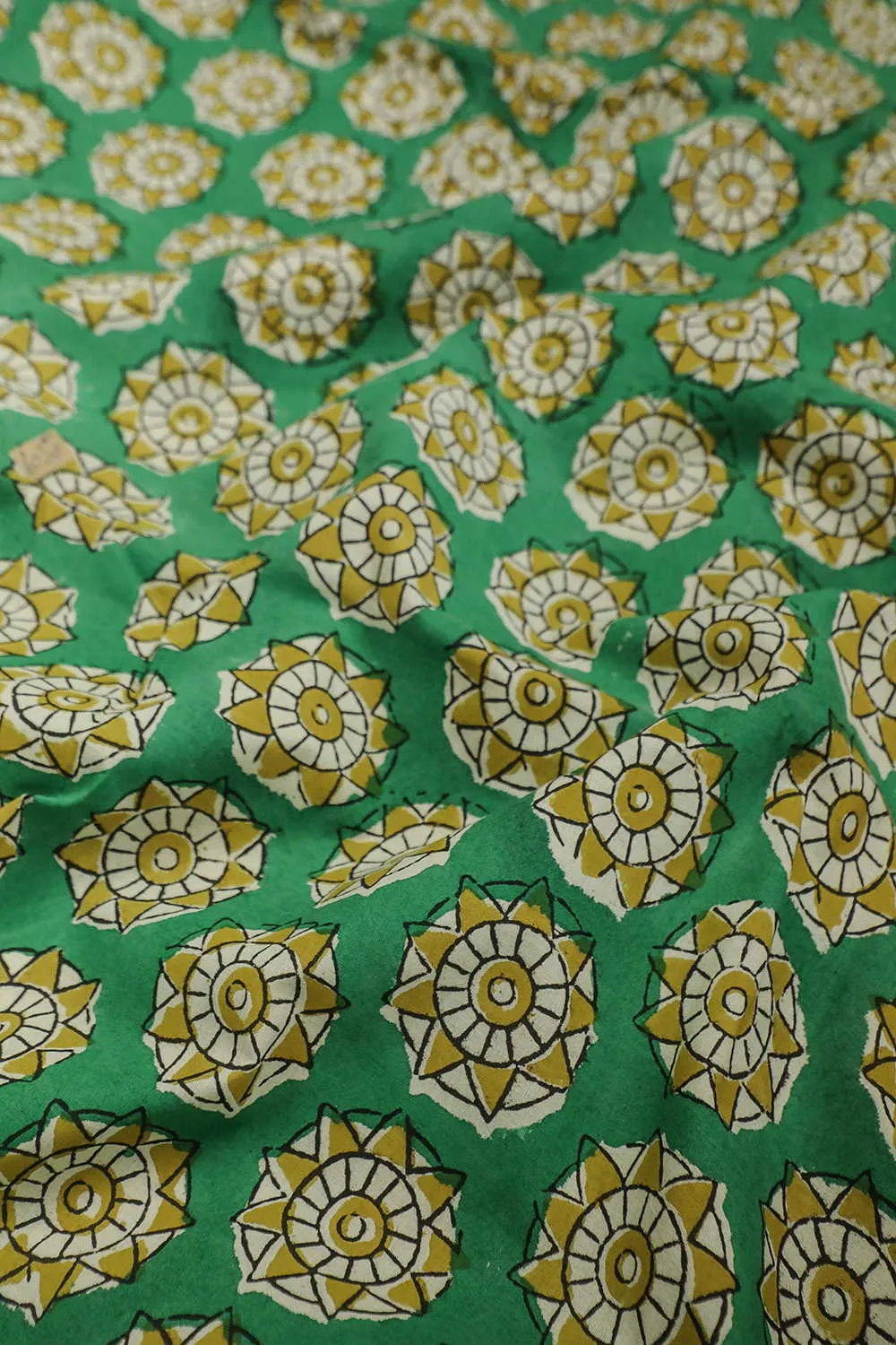 Rangoli Motifs on Green Bagru Cotton Fabric