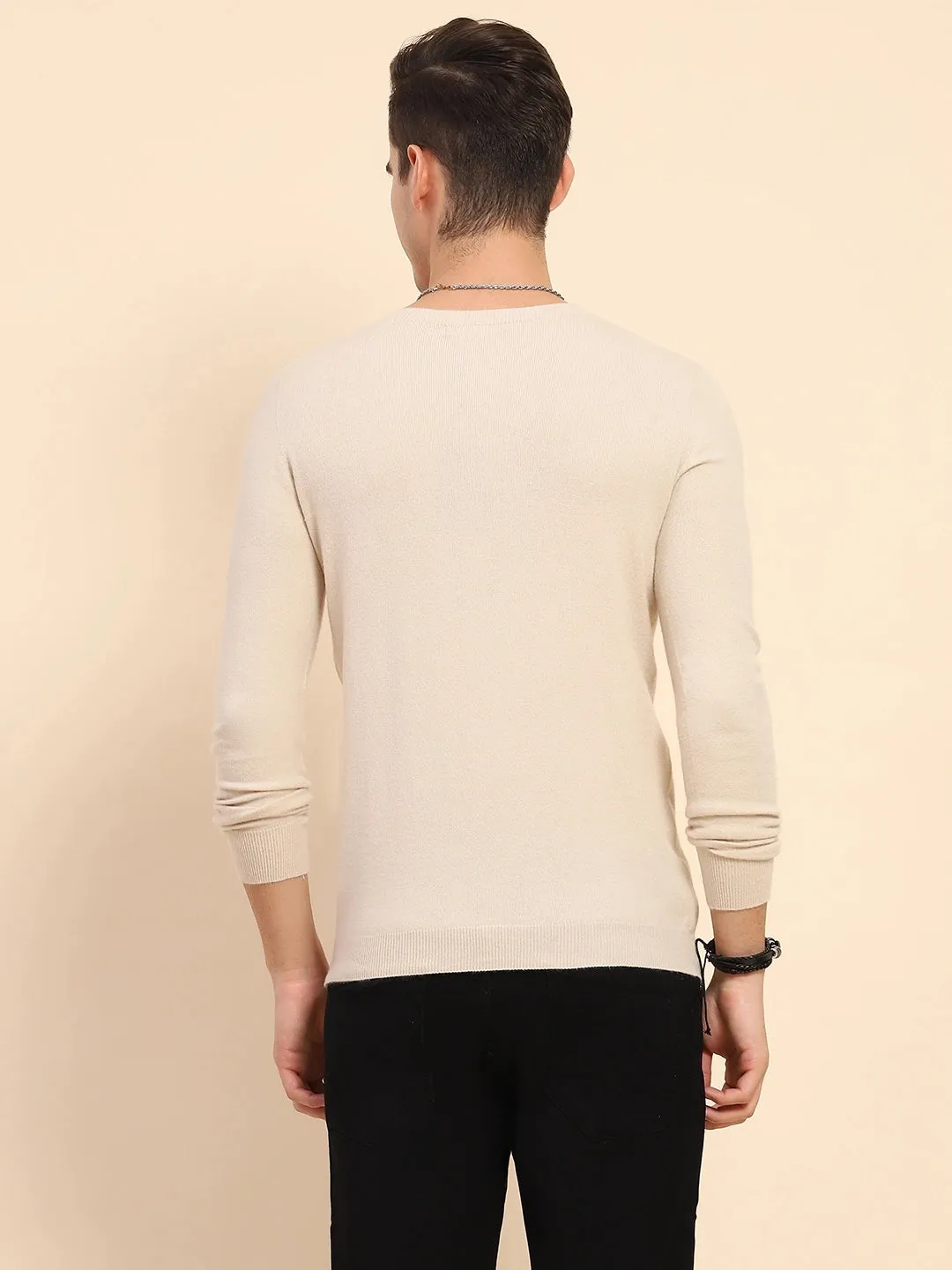 Sand Brown Wool Blend Knit Winter Wear Pullover