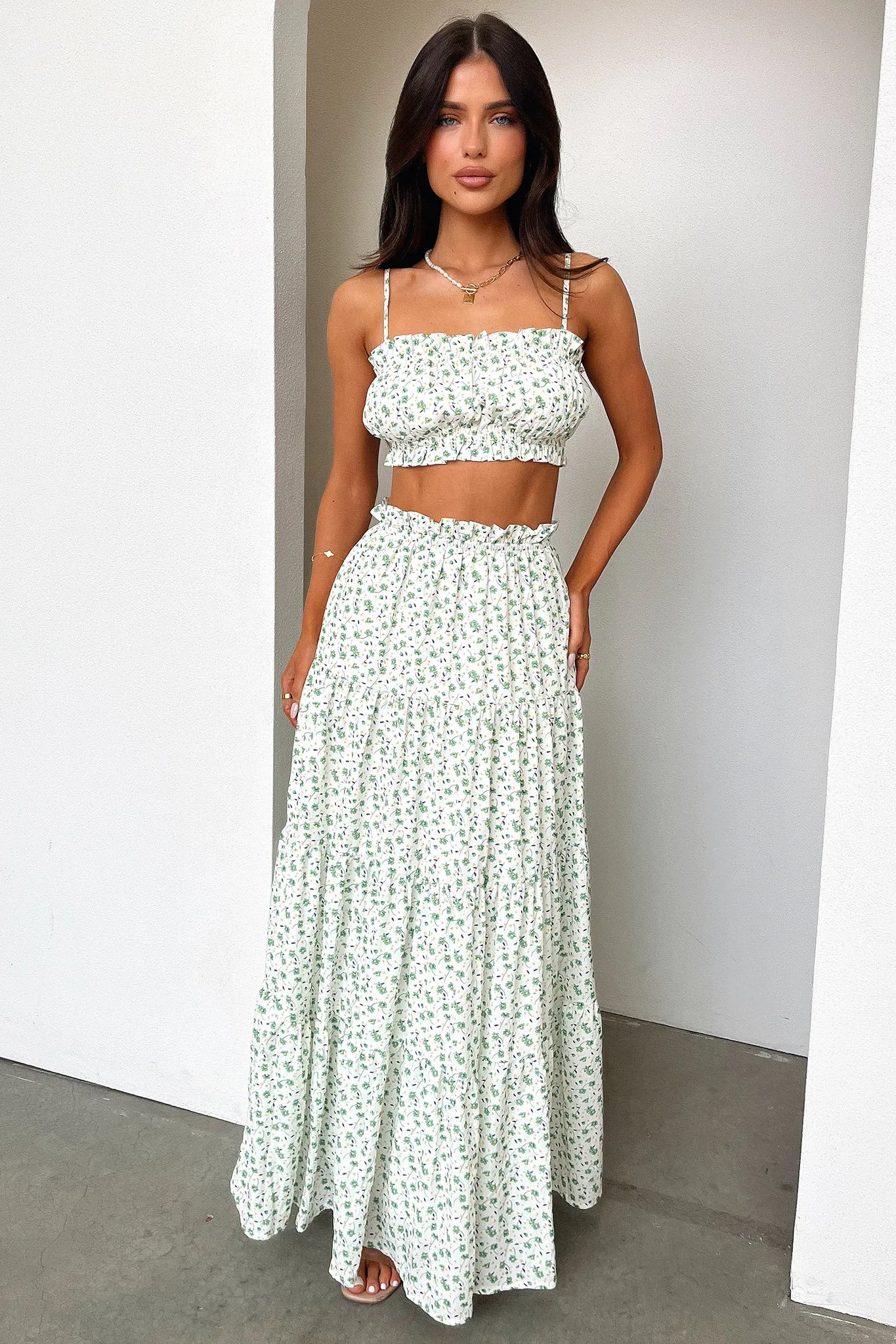 Selina Maxi Skirt - Green Floral