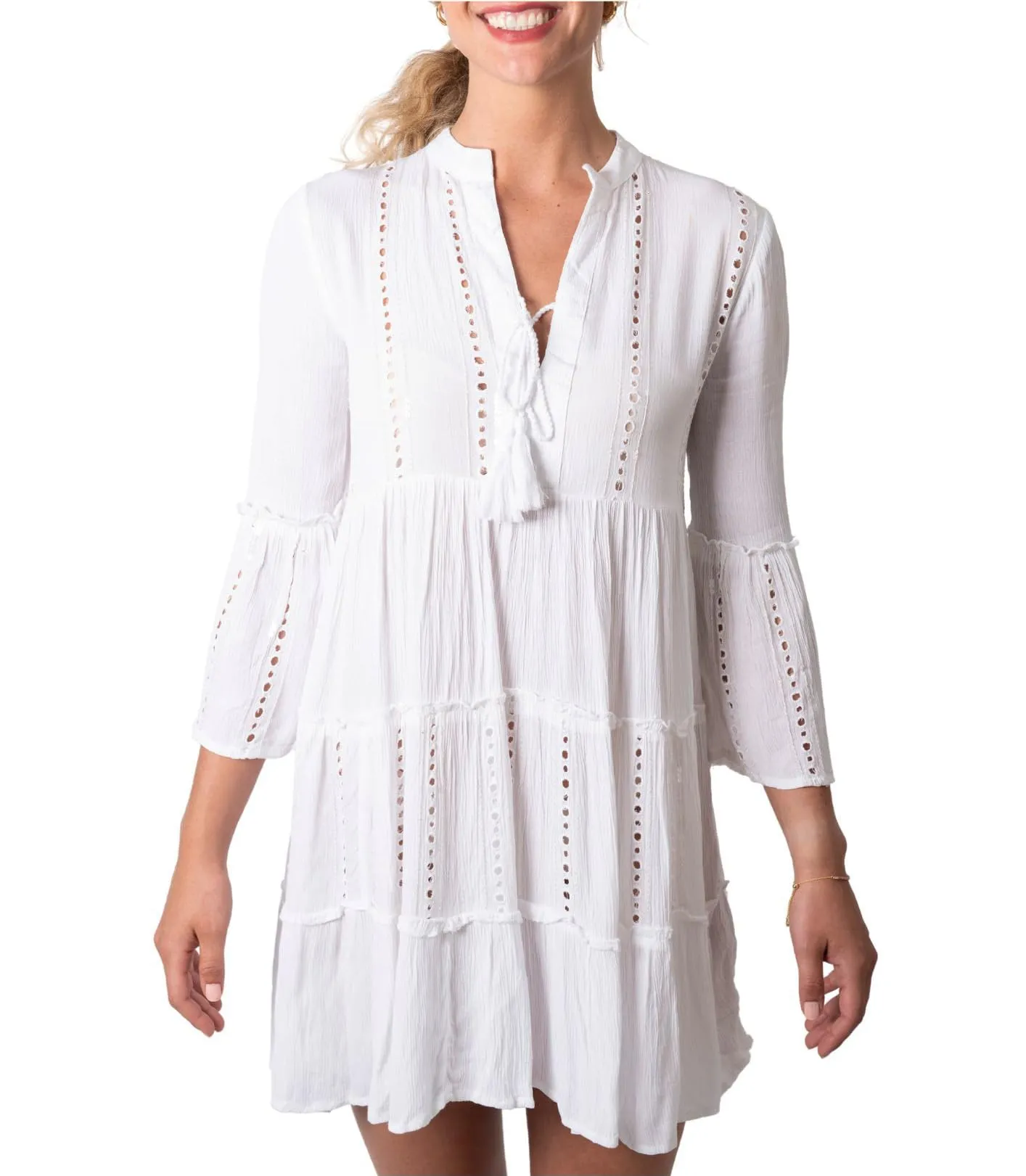 Short Babydoll Embroidered Tunic Dress